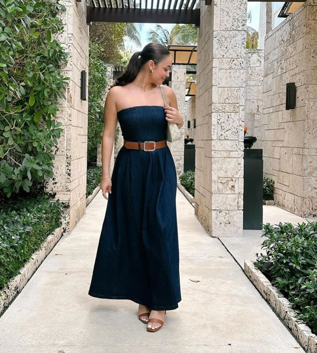 white christmas dresses DERRIA OFF THE SHOULDER DENIM MAXI DRESS – AKIRA main image 1